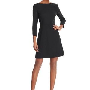 $395 Theory  Solid Black Boat Neck Kamillina Stretch-Wool Dress Size 2